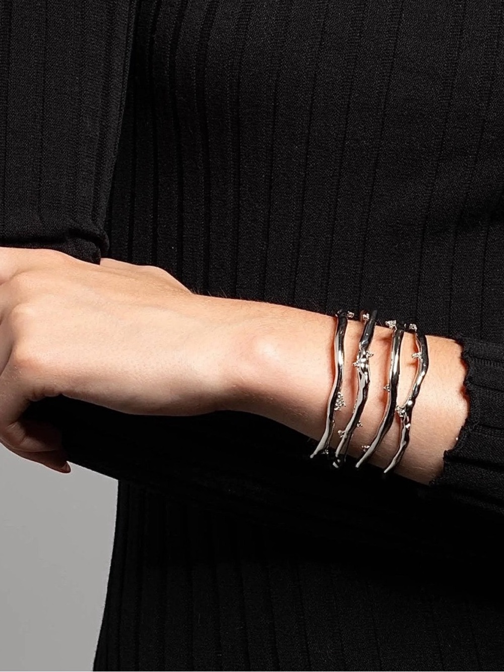 Alexis Bittar Brut Silver Crystal Thorn Orbit Cuff Bracelet - Picture 5 of 7